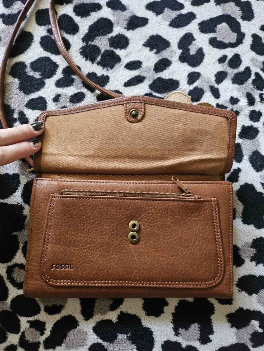 Vintage Fossil Leather Tan Brown Crossbody Bag Snap Closure, Cottagecore Boho